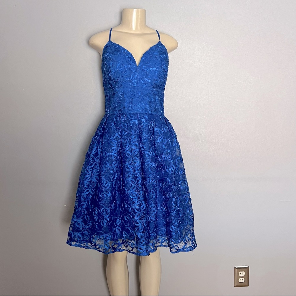 Nicole Miller Blue Lace and Tulle Dress Size 14